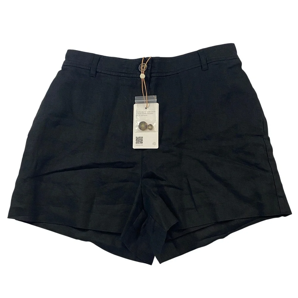 Quince Black 100% Linen High Waisted Shorts Womens Size 6 NWT Elastic Back - Picture 5 of 10
